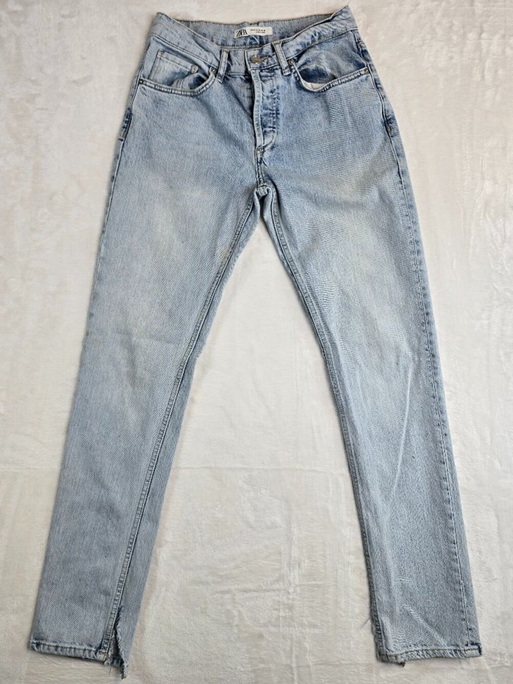 Zara Skinny Jeans Button Fly Womens Size 30 Light Wash Blue Ripped 3175/300